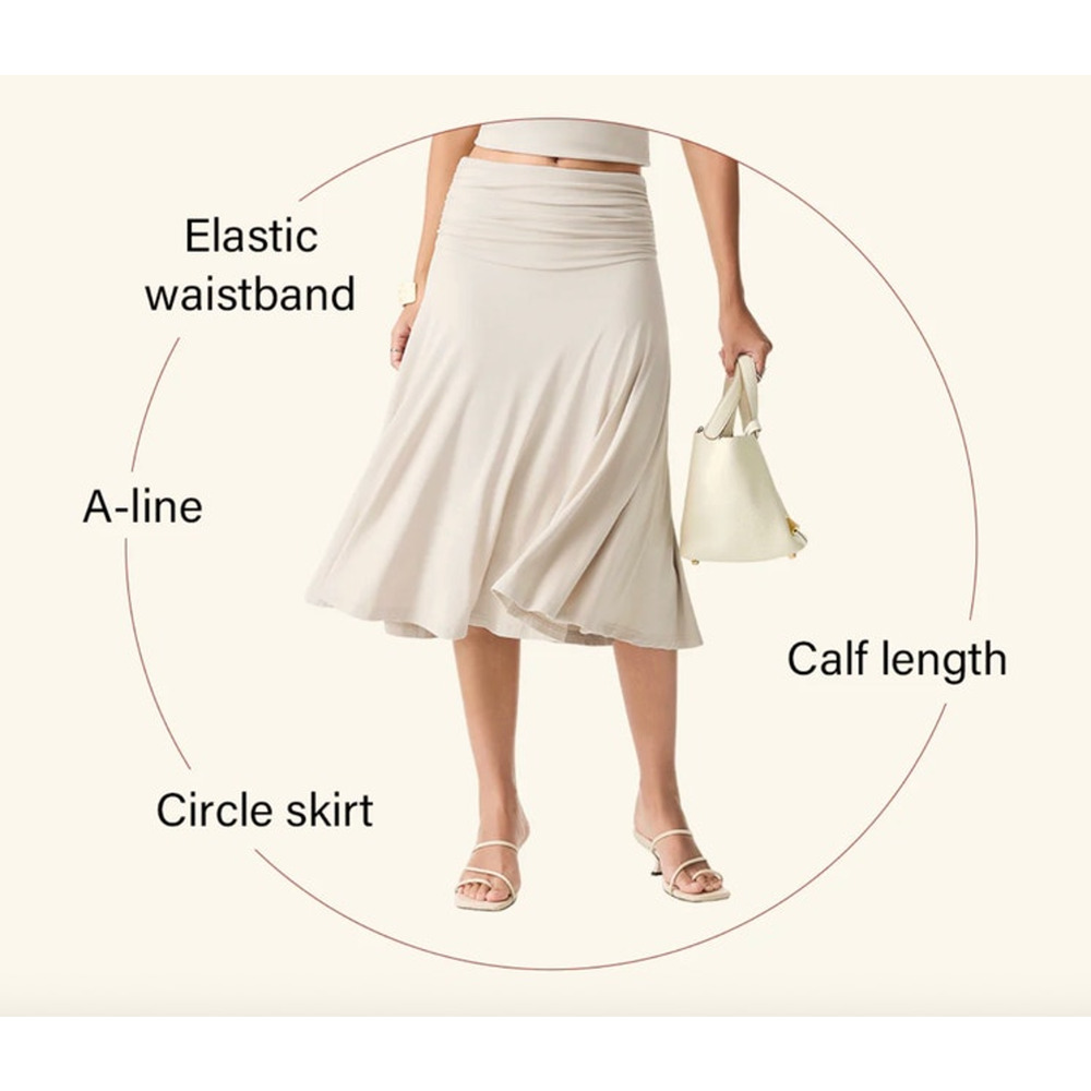 OGL Skirt Size S NEW Flowy Side Ruched A-line Midi Skirt EcoSkinKiss Marine Blue - Picture 4 of 11